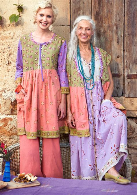 Crinkly fabrics and border prints are also common and should include . . Bohemian clothes for the older woman